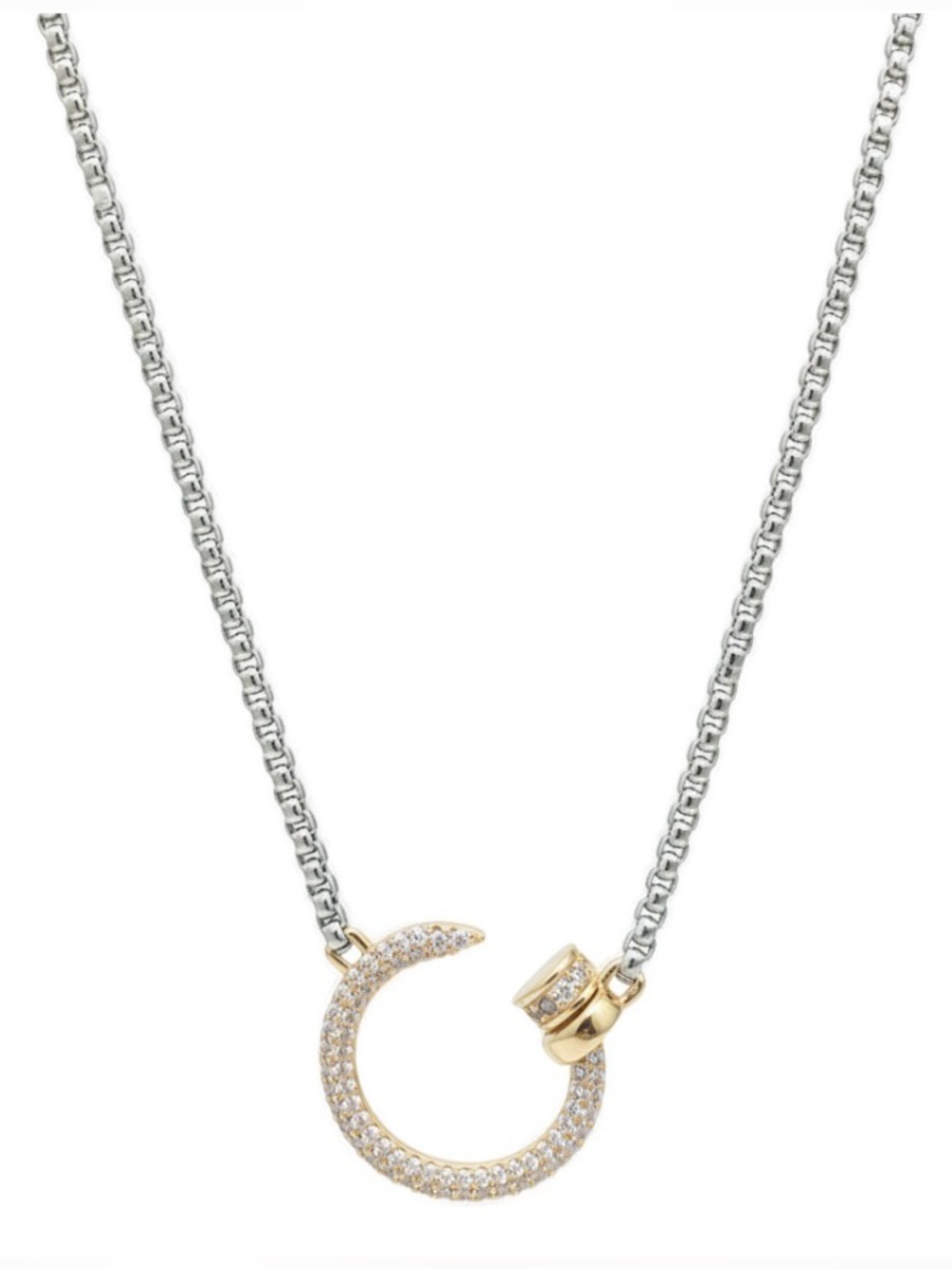 Two Tone Iced Out Bent Nail Necklace Gold and Rhodium Designer Inspired NWOT - Picture 1 of 10